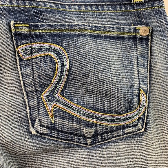 LONG Rock & Republic Jeans Rainbow Embroidered Pocket Roth Flare 29 - Picture 8 of 10